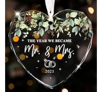 First Christmas Married Ornament 2025, Heart-Shaped Glass Wedding Ornament, Wedding Gifts for Couple, Newlywed Mr and Mrs Christmas Decoration
