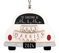 First Christmas Married Ornament 2025, Marriage Just Married Gifts Our First Christmas As Mr and Mrs Decoration for Newlyweds Wedding Gifts Bride Shower party Ornament (WHITE)
