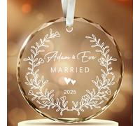 First Christmas Married Ornament, Personalized Wedding Gifts for Couples - Mr and Mrs Crystal Christmas Tree Ornaments - Bridal Shower Gifts for Newlywed, Bride, Her, Just Married