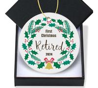 First Christmas Ornament 2024-First Christmas Retired Dated Keepsake Man Woman Office Company Job Retirement Party Gift Keepsake Present Xmas Tree Decorations Ornament Flat Circle Ceramic 3In
