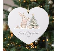 First Christmas Ornament, My First Christmas Ceramic Bauble, Rabbit Pink Baby Christmas Keepsake, Newborn, Ceramic Round Ornament Tree Decoration Keepsake (Heart-C)