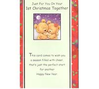First Christmas Together Holiday Card, Traditional Design with Bear Illustration, Red and White, 13 x 19 cm