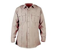 First Class 100% Polyester Short & Long Sleeve Zippered Uniform Shirt 4 Pocket Hidden, Law Enforcement BDU Zipper Closure., Long Sleeve Tan, Large
