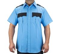 First Class 100% Polyester Two Tone Men's Uniform Shirt, Light Blue & Black, Medium