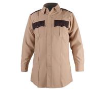 First Class 100% Polyester Two Tone Men's Uniform Shirt, Long Sleeve/Tan, S