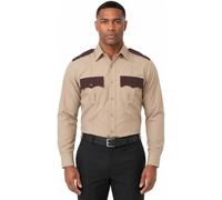 First Class 100% Polyester Two Tone Men's Uniform Shirt, Long Sleeve/Tan, XL