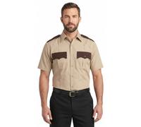 First Class 100% Polyester Two-Tone Short Sleeve Uniform Shirt for Men Tan/Brown, XX-Large