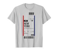 First Class Boarding Pass New York Flight Ticket T-Shirt, Men, Silver Grey, Medium