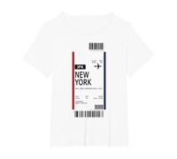 First Class Boarding Pass New York Flight Ticket T-Shirt, Women's Plus, White, 6X
