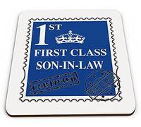 First Class Son-in-Law Novelty Glossy Mug Coaster - Blue