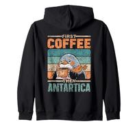 First Coffee Then Antarctica Continent Retro Antarctica Zip Hoodie