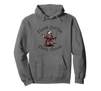 First Coffee Then Chaos Funny Possum Coffee Lover, Pullover Hoodie