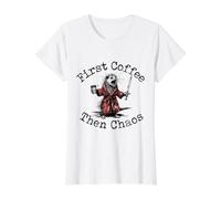 First Coffee Then Chaos Funny Possum Coffee Lover, Value Graphic T-Shirt, Women, White, S