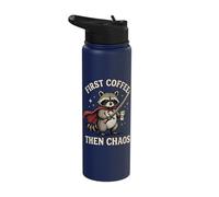 First Coffee Then Chaos Raccoon Stainless Steel Insulated Water Bottle