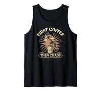 First Coffee Then Chaos Vintage Raven Enjoying A Hot Brew Tank Top