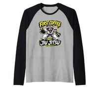 First Coffee Then Jiu Jitsu Coffee and Brazilian Jiu Jitsu Raglan Baseball Tee