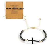First Communion Bracelet for Men God Bless You Bracelet Cross Beaded Bracelet Natural Stone Beades Bracelets Baptism First Communion Confirmation Bracelet Gifts for Son Grandson Nephew Brother, L