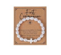 First Communion Bracelet Gifts for Women Baptism Confirmation Bracelet Adjustable Cross Bracelets Catholic Christian Religious Bracelets 1st Communion Gifts Baptism Gifts for Daughter Granddaughter, L