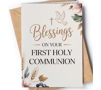 First Communion Card for Girls or Boys - Religious Catholic Christian Greeting Card for Kids - Heartfelt Blesings on Your Holy Communion Greeting Cards or Gift from Godparents, Parents - NUM 417