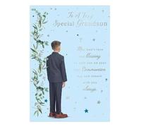 First Communion Card for Grandson, 2 Designs, Religious Greeting Card, 13 x 19 cm (Standing To The Left)