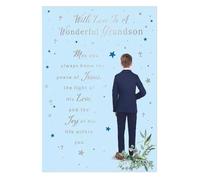 First Communion Card for Grandson, 2 Designs, Religious Greeting Card, 13 x 19 cm (Standing To The Right)