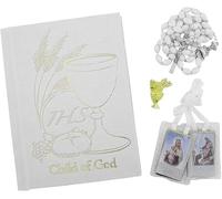 First Communion Gift Set | Black or White | Child of God Book | Rosary | Scapular | Pin | Comes with Convienant Carrying Case (White)