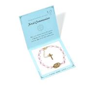 First Communion Gifts for Teen Girls Cross Bracelet - Rosary Beads Virgin Mary Charm Link Chain Bracelet - 1st Holy Communion Gifts for Girls Daughter Goddaughter Granddaughter Niece - Faith Gift