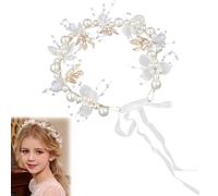 First Communion Headband for Girls,Elegant Pearl & Crystal Flower Girl Headpiece, Sacrament Wedding Christening Hair Accessories (Adjustable)
