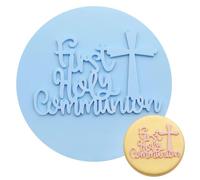First Communion Personalised Cookie Stamp, Communion Decorations Embosser Round Fondant Stamps, Blue Cookie Stamp Reusable Holy Communions Decorations for Easy DIY Baking Decoration Tool Cupcake Bake