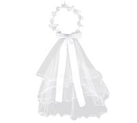First Communion Veil for Girls, White Polyester Headpiece with Flower Wreath Crown & Pearls First Holy Communion Accessory