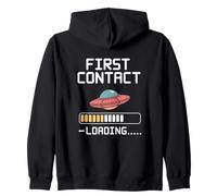 First Contact Loading Funny UFO Alien Design Zip Hoodie