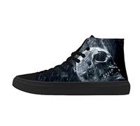 FIRST DANCE Skull Shoes for Men Fashion Sneaker High Top Skull Punk Rock Joker Print Shoes Black Shoes for Man Cool Black Size: 8 UK