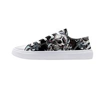 FIRST DANCE Women's Skull Skeleton Printed Shoes Black Cavans Shoe for Women Low Top Casual Business Work Cute Shoes for Ladies, Style1, 8 Women/7 Men