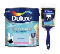 First Dawn Dulux Easycare Bathroom Soft Sheen Paint 2.5L + 3" Emulsion Paint Brush- Moisture & Steam Resistant, Mould Protection, Washable Durable Finish for Bathroom Walls & Ceilings