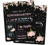 First Day and Last Day of School Chalkboard, Back to School Sign for Kids, Double Sided Wooden Reusable Chalkboard for Preschool Kindergarten Photo Prop Sign (9.8×7.9 Inch)