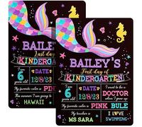 First Day and Last Day School Chalkboard Mermaid Back to School Chalkboard Mermaid Theme Reusable Board Sign Double Sided Erasable First Day of School Chalkboard Photo Prop for Student, 13.8 x 10 Inch