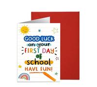 First Day At School Card For Boys and Girls, Gook Luck Starting School Card, 12 * 18 Cm, Blank Inside & Envelope Included