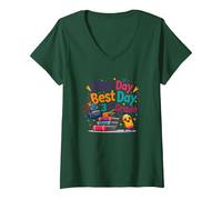 First Day Best Day 3rd Grade Back to School Adventure V-Neck T-Shirt, Women, Forest Green, S