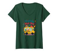 First Day Best Day School Bus Adventure for Students V-Neck T-Shirt, Women, Forest Green, M
