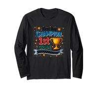 First Day Champion 1st Grade Star Student Trophy Long Sleeve T-Shirt, Adult Unisex, Black, XL