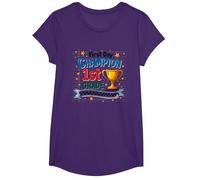 First Day Champion 1st Grade Star Student Trophy T-Shirt, Girls, Purple, Large