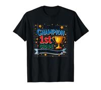 First Day Champion 1st Grade Star Student Trophy T-Shirt, Men, Black, L