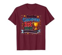 First Day Champion 1st Grade Star Student Trophy T-Shirt, Men, Burgundy, Large