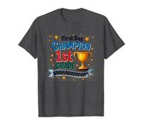 First Day Champion 1st Grade Star Student Trophy T-Shirt, Men, Dark Heather Grey, XXL
