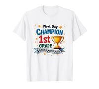 First Day Champion 1st Grade Star Student Trophy T-Shirt, Men, White, 3XL