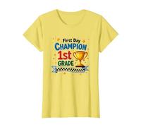 First Day Champion 1st Grade Star Student Trophy T-Shirt, Women, Lemon, S