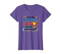 First Day Champion 1st Grade Star Student Trophy T-Shirt, Women, Purple Heather, S