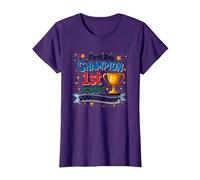 First Day Champion 1st Grade Star Student Trophy T-Shirt, Women, Purple, S