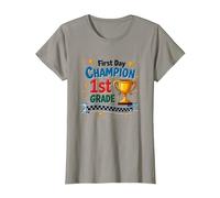 First Day Champion 1st Grade Star Student Trophy T-Shirt, Women, Slate, L