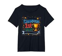 First Day Champion 1st Grade Star Student Trophy T-Shirt, Women's Plus, Black, 2X